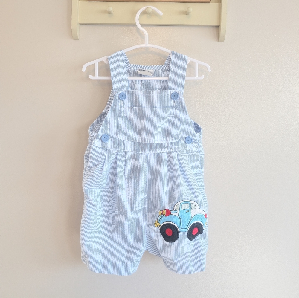 Charming Light Blue Kids Overalls with Car Design
